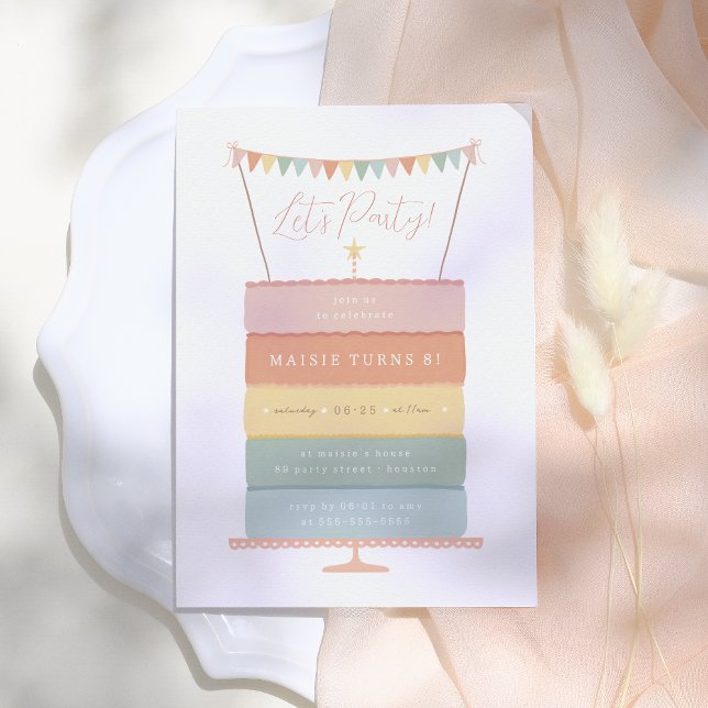 Convite Festa de aniversário de Bolo da Camada Arco-Íris (Criador carregado)