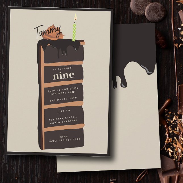 Convite Festa de aniversário de Bolo de Chocolate (Chocolate Birthday Cake Birthday Party Invitation)