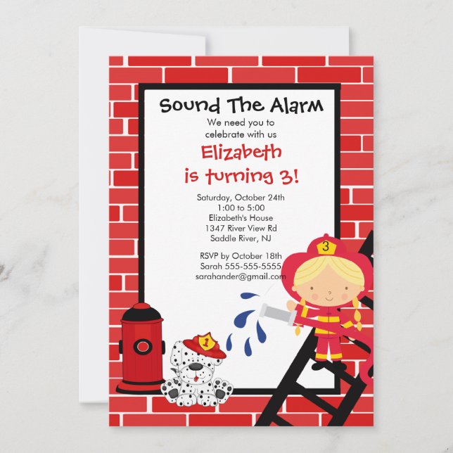 Convite Festa de aniversário de Bombeiro (Frente)