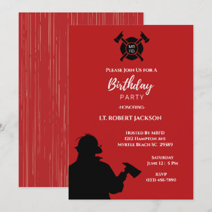 Convite Festa de aniversário de Bombeiros Pretos Vermelho