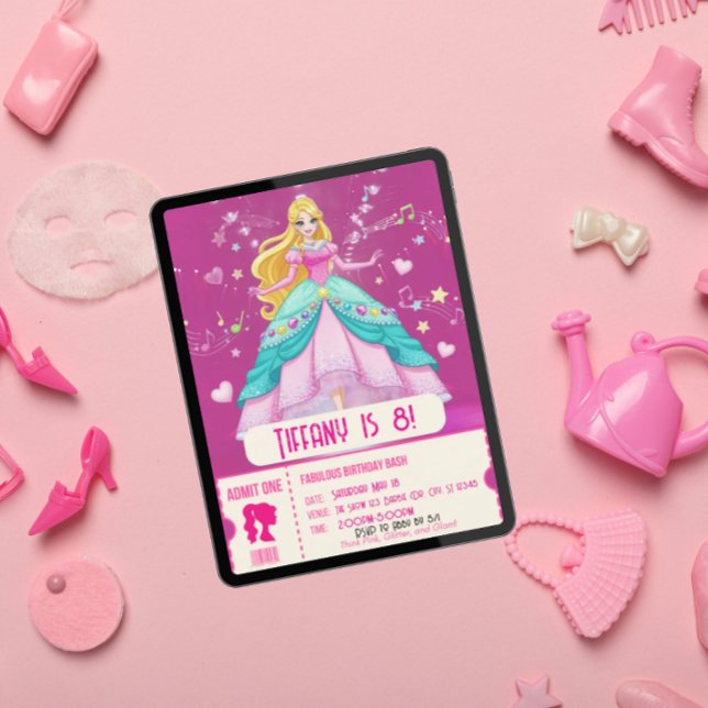 Convite Festa de aniversário de bonecas rosa fabulosa (Criador carregado)