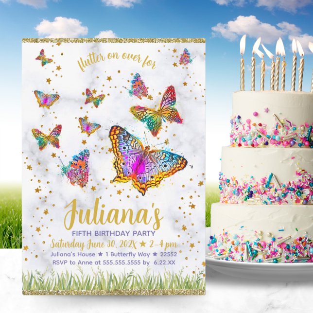 Convite Festa de aniversário de borboleta brilhante colori (Colorful Bright Butterfly Birthday Party Invitation)