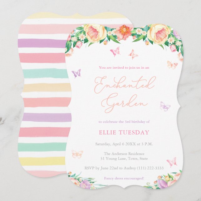 Convite Festa de aniversário de borboleta de jardim entona (Frente/Verso)