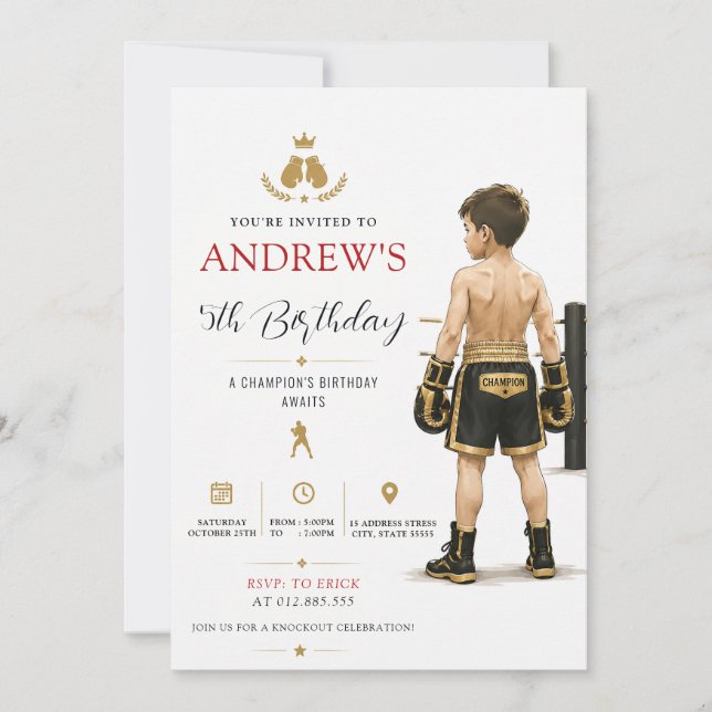 Convite Festa de Aniversário de Boxe Personalizada (Frente)