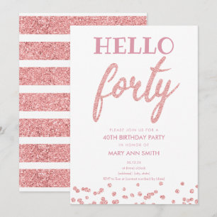 Convite Festa de aniversário de brilho Dourado "Hello Qua