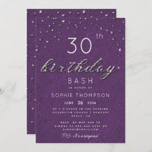 Convite Festa de aniversário de brilho roxo de joias moder