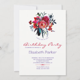 Convite Festa de aniversário de buquê de aquarelas chic fl