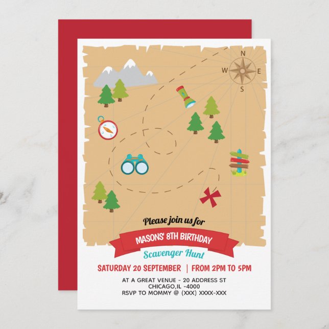 Convite Festa de aniversário de Caça ao Escavador das Cria (Frente/Verso)