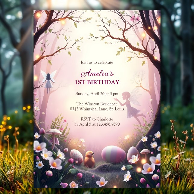Convite Festa de aniversário de Caça de Ovos de Páscoa de  (Magical Fairy Easter Egg Hunt Birthday Party Invitation)