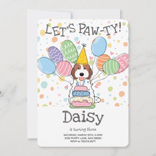 Convite Festa de aniversário de Cachapó Branco Castanho Ca (Frente)