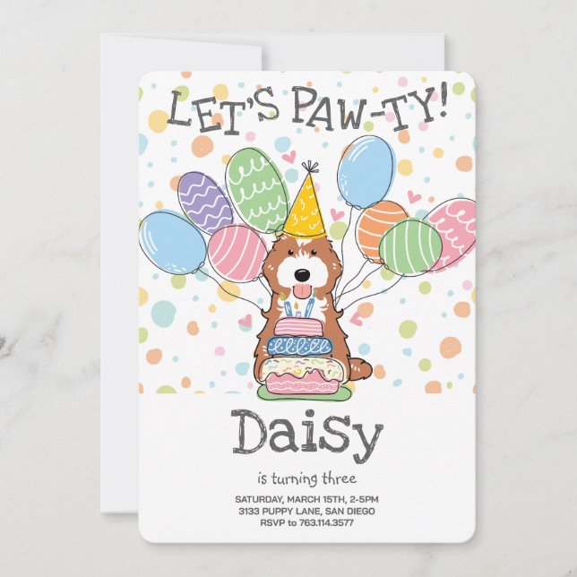 Convite Festa de aniversário de Cachapo Cavapoo Branco Ver (Frente)