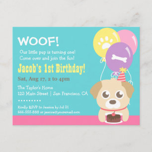 Convite Festa de Aniversário de Cachorrinho Fofo e Balões