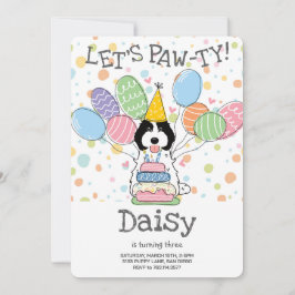 Convite Festa de aniversário de Cachorro Branco Negro