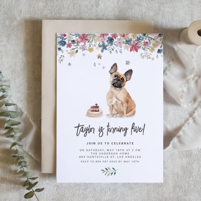Convite Festa de aniversário de Cachorro Buldogue Francês  (Celebrate your furry friend’s special day with our charming French bulldog birthday invitation.)