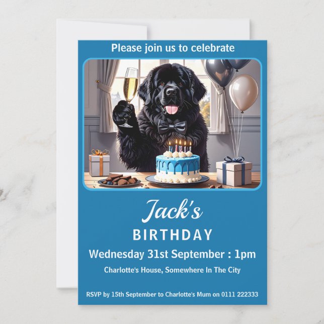 Convite Festa de aniversário de Cachorro da Terra Nova (Frente)