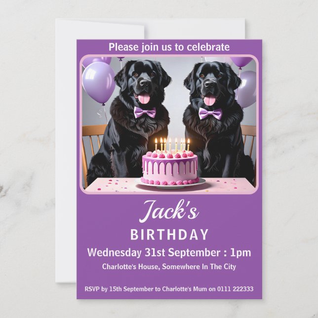 Convite Festa de aniversário de Cachorro da Terra Nova (Frente)