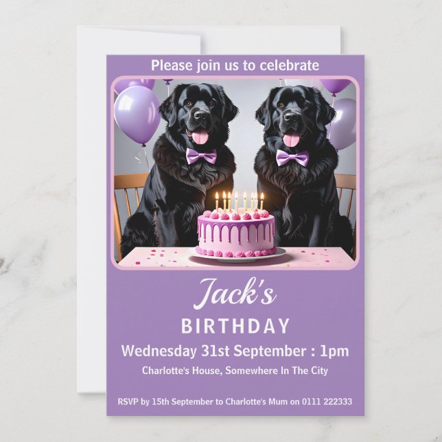 Convite Festa de aniversário de Cachorro da Terra Nova (Frente)