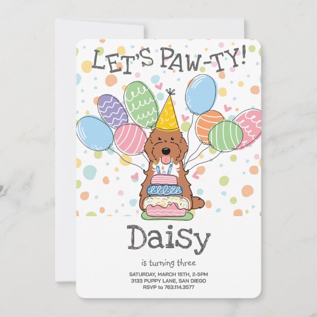 Convite Festa de aniversário de Cachorro de Cockapoo Verme (Frente)
