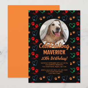 Convite Festa de aniversário de Cachorro Preto Personalizá