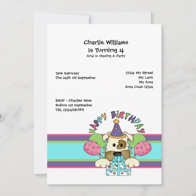 Convite Festa de aniversário de cães (Frente)