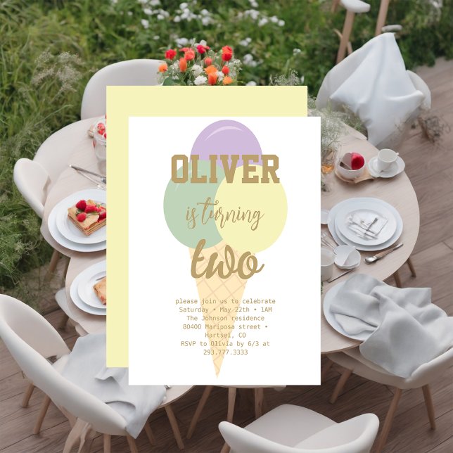 Convite Festa de aniversário de Caligrafia sorvete Gold Fo (Criador carregado)