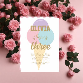 Convite Festa de aniversário de Caligrafia sorvete Gold Fo