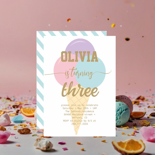 Convite Festa de aniversário de Caligrafia sorvete Gold Fo (Criador carregado)