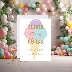 Convite Festa de aniversário de Caligrafia sorvete Gold Fo