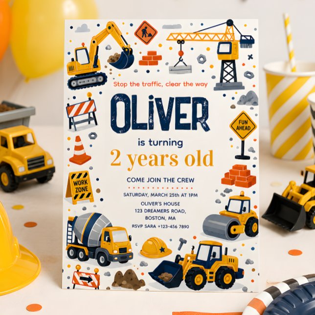Convite Festa de Aniversário de Caminhão de Construção (Criador carregado)