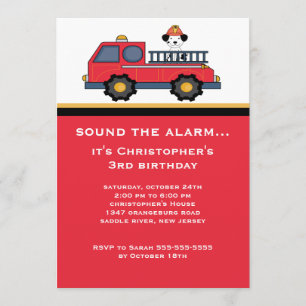 Convite Festa de aniversário de Caminhão de Fogo Vermelh