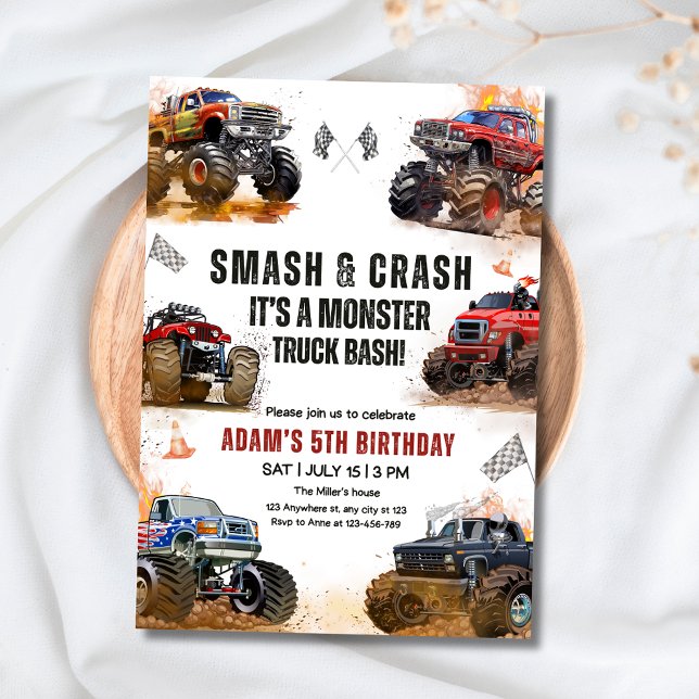 Convite Festa de Aniversário de Caminhão Monstro Esmaga Ca (Criador carregado)