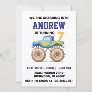 Convite Festa de aniversário de Caminhão Monstro Pessoal p