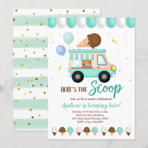 Convite Festa de aniversário de caminhão Sorvete azul e 