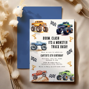 Convite Festa de Aniversário de Caminhões Monstros para Cr