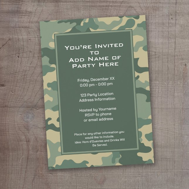Convite Festa de aniversário de Camuflagem Militar (A camouflage print birthday party invitation)