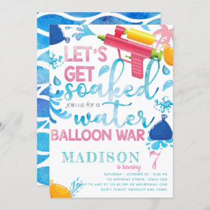 Convite Festa de aniversário de Canhão de Água e Balões