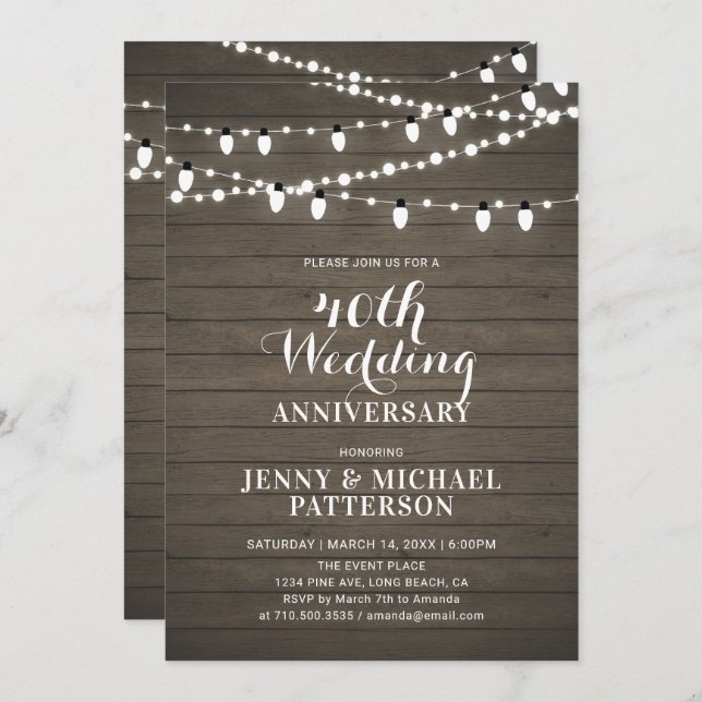 Convite Festa de Aniversário de Casamento com Madeira Rúst (Frente/Verso)