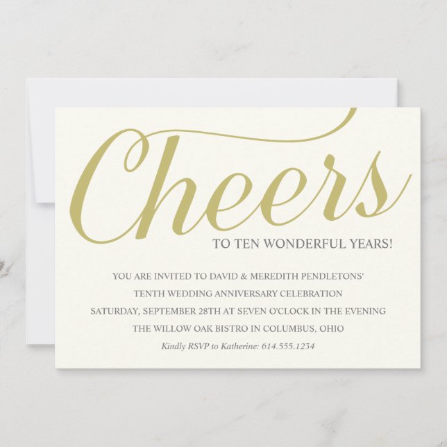 Convite Festa de aniversário de casamento de 10 anos elega (Frente)