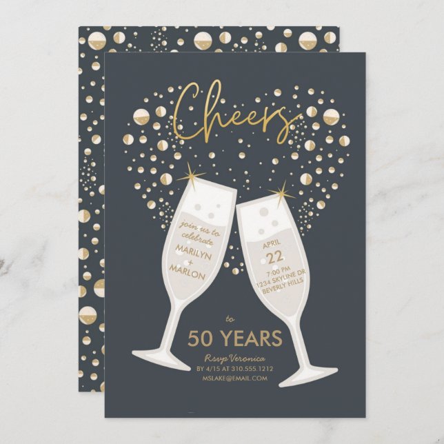 Convite Festa de Aniversário de Casamento de Champagne "Ch (Frente/Verso)