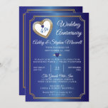 Convite Festa de Aniversário de Casamento de Ouros 45<br><div class="desc">As impermeabilizantes falsas safiras em forma de coração, diamantes de lágrima e formas circulares de diamante sobre um fundo azul-safira e um tom de ouro com cantos recortados, quadrinheiro-cantos 45º convites de festas do Aniversário de Casamento. Design original por Holiday Hearts Design (direitos reservados). Se você tiver alguma dúvida ou...</div>