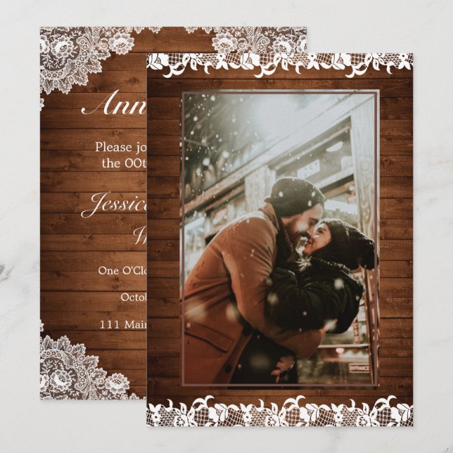 Convite Festa de Aniversário de Casamento em Madeira Rústi (Frente/Verso)