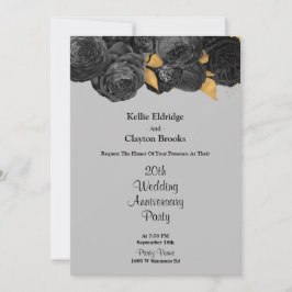 Convite Festa de Aniversário de Casamento Floral Preto e D