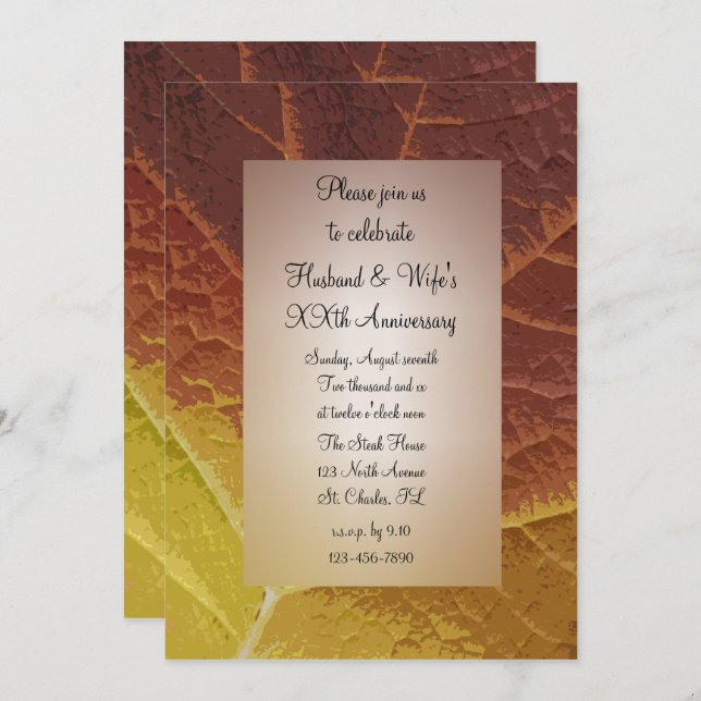 Convite Festa de Aniversário de Casamento Tons de Folha de (Frente/Verso)