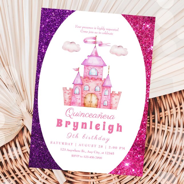 Convite Festa de aniversário de castelo da princesa rosa (Criador carregado)