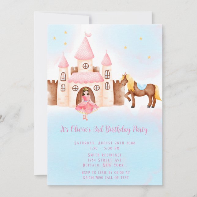 Convite Festa de aniversário de Cavalo do Castelo da Princ (Frente)