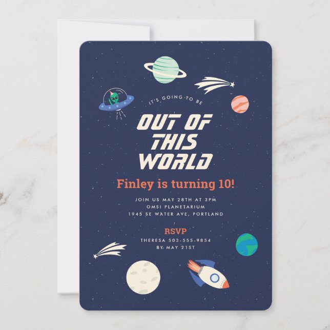Convite Festa de aniversário de Celebração Cósmica 5x7 Con (Frente)