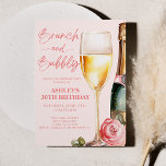Convite Festa de aniversário de Champanhe Brunch Mimosa<br><div class="desc">Este é um Convite de aniversário de champanhe Branca e Borrível Floral Mimosa Floral!</div>