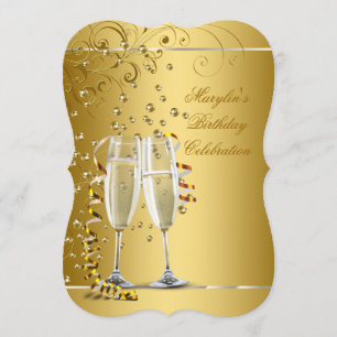 Convite Festa de Aniversário de Champanhe Dourado Elegante