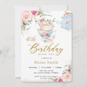 Convite Festa de aniversário de Chic Blush Floral High Tea