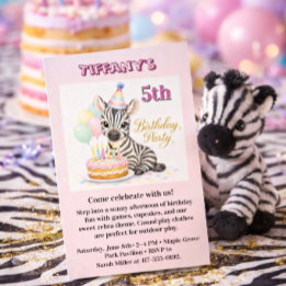 Convite Festa de Aniversário de Cinco Anos da Menina Zebra